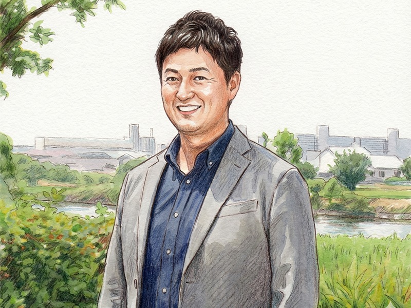 渡邉理事長の写真が水彩画風のイラストに